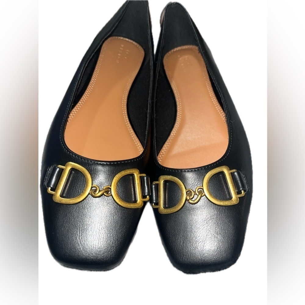 ASOS design Black Leather Square Toe Ballerina Flats w/Gold Accent, size 8, NWOT